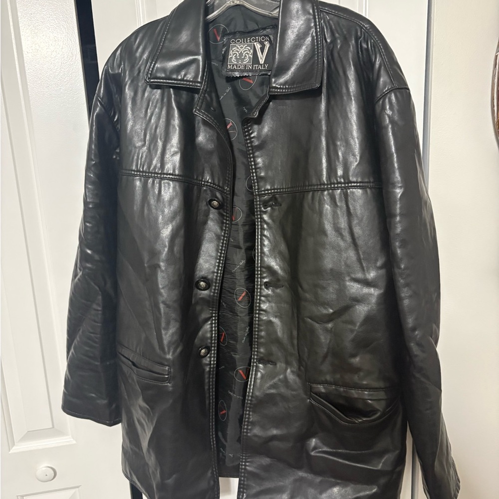 Collection V Made In Italy Black Leather Biker Jacket Size XL